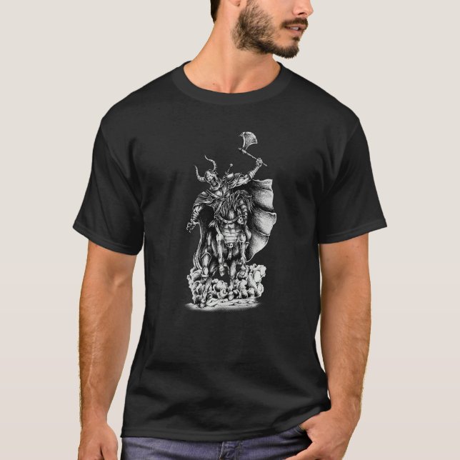 FUN WARRIOR  ARMORED WARRIOR W BATTLE AXE & SWORD T-Shirt (Front)