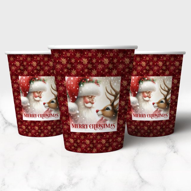 Fun Watercolor Christmas Cups Santa Claus Rudolph (Watercolor Christmas Cups Santa Claus Rudolph Design)