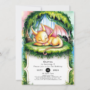 Fun Watercolor Dragon Birthday Invitation