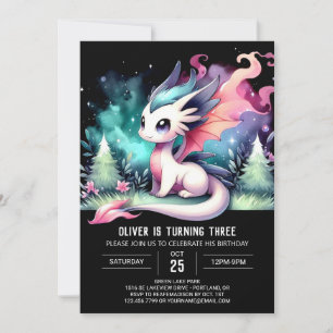 Fun Watercolor Dragon Birthday Invitation