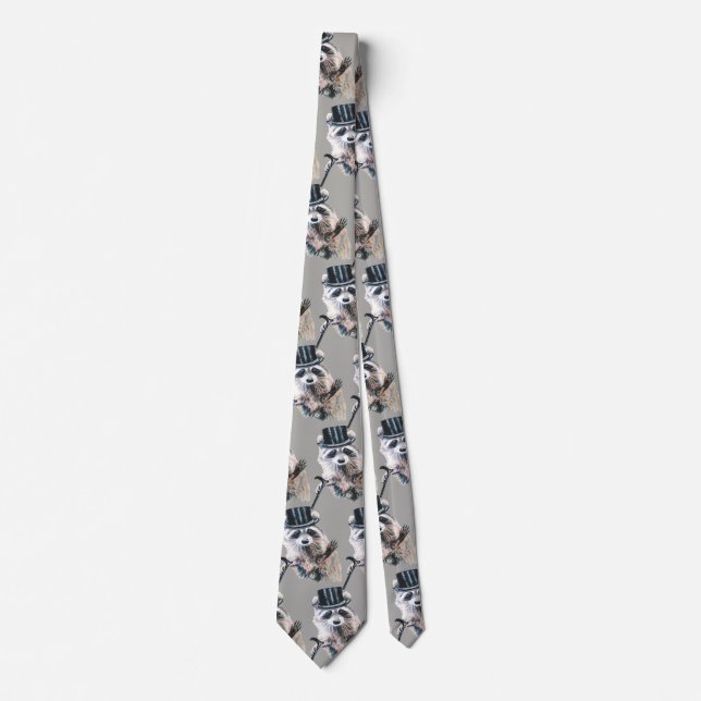 Fun Watercolor Dressed Up Racoon Tie (Front)