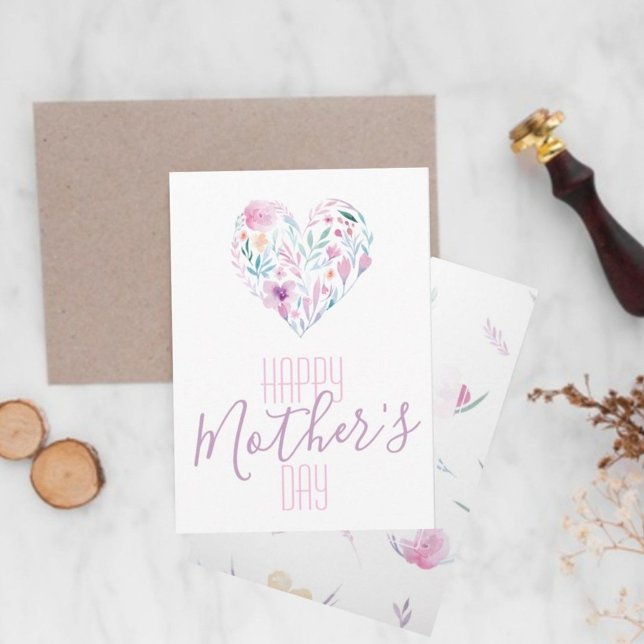 Fun Watercolor Flower Heart Happy Mother's day Card (Creator Uploaded)