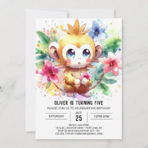 Fun Watercolor Monkey Birthday Invitation