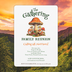 Fun Watercolor Mushrooms Retro Family Reunion Invitation