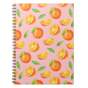 Fun Watercolor Orange Fruit Pattern Notebook