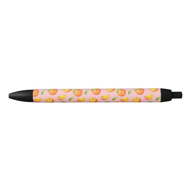 Fun Watercolor Oranges Citrus Pattern Black Ink Pen (Front)
