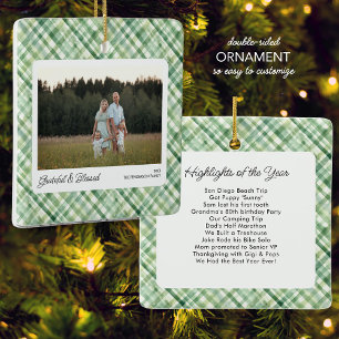 Fun Watercolor Plaid Check Christmas Photos Custom Ceramic Ornament