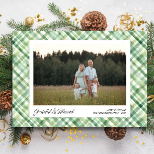 Fun Watercolor Plaid Check Christmas Photos Custom Holiday Card