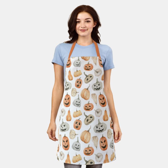 Fun Watercolor Pumpkin Pattern Apron (Worn)