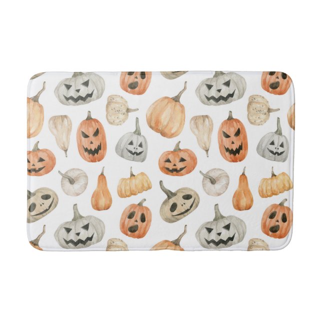 Fun Watercolor Pumpkin Pattern Bath Mat (Front)