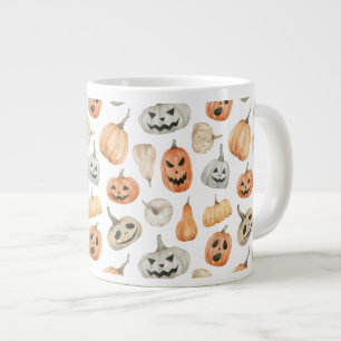 Fun Watercolor Pumpkin Pattern Large Coffee Mug