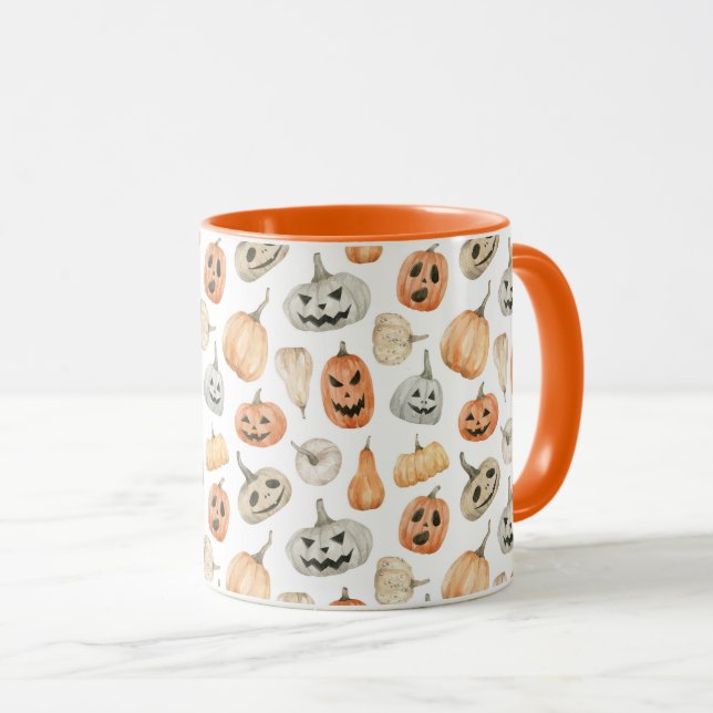 Fun Watercolor Pumpkin Pattern Mug (Front Right)