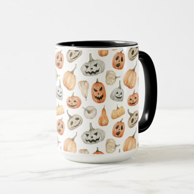 Fun Watercolor Pumpkin Pattern Mug (Front Right)