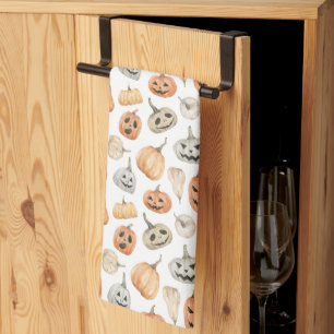 Fun Watercolor Pumpkin Pattern Tea Towel
