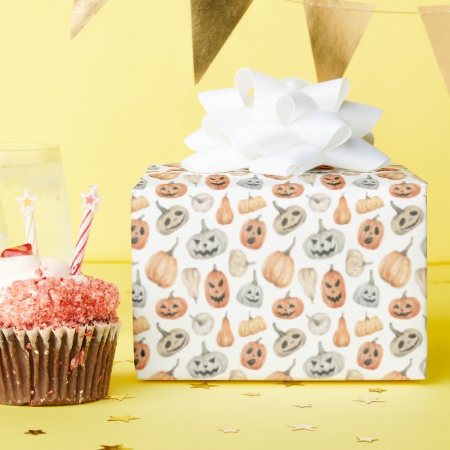 Fun Watercolor Pumpkin Pattern Wrapping Paper (Birthday Party)