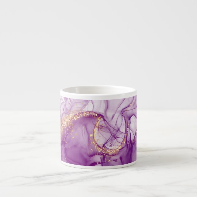 Fun Watercolor Purple Background with Golden Foils Espresso Cup (Front)