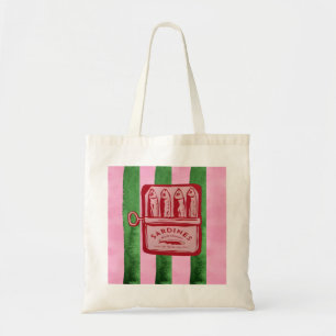 Fun Watercolor Sardine Fish & Striped Tote Bag