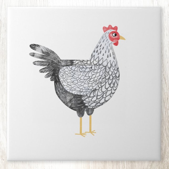 Fun Watercolor Wyandotte Chicken Ceramic Tile (Fun Wyandotte Chicken hen watercolor art ceramic tile)