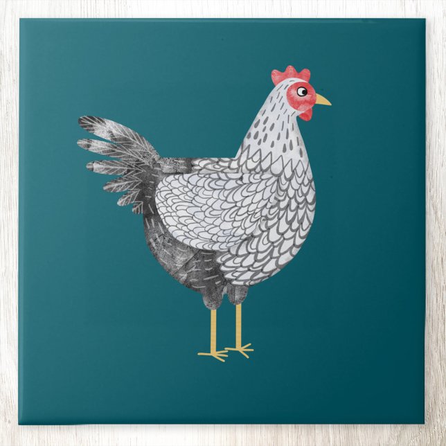 Fun Watercolor Wyandotte Chicken Ceramic Tile (Fun Wyandotte Chicken hen watercolor art ceramic tile)