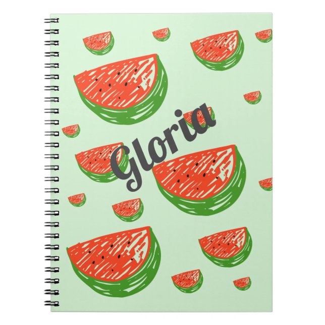 Fun Watermelon Custom Name Spiral Photo Notebook (Front)