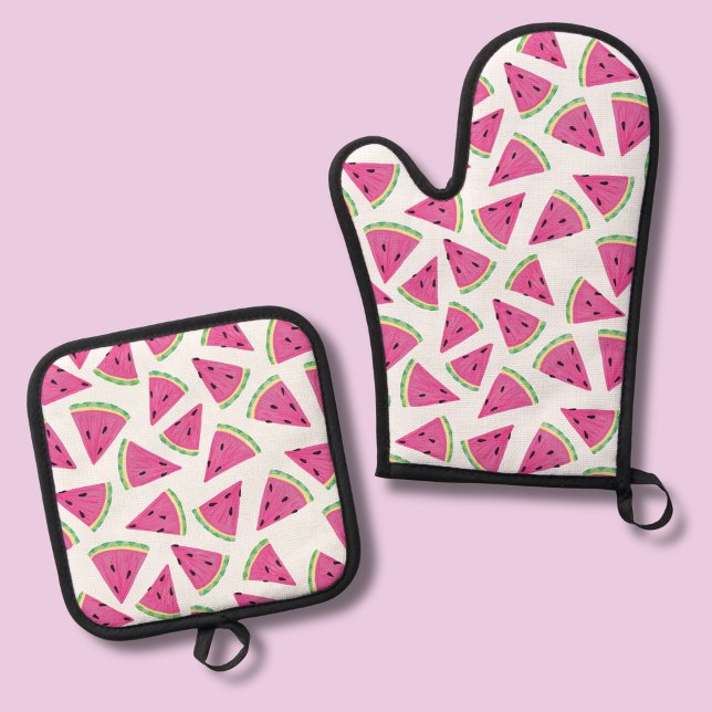 Fun watermelon oven mitt & pot holder set (Watermelon pattern oven gloves)