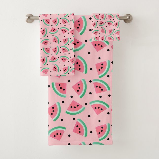 Fun Watermelon Slice Pattern Summer Vibes Bath Towel Set (Insitu)