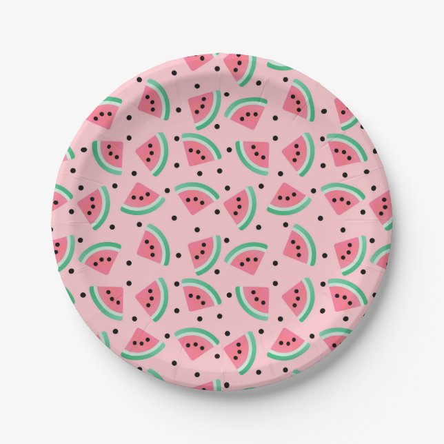 Fun Watermelon Slice Pattern Summer Vibes Paper Plate (Front)