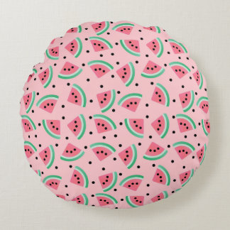 Fun Watermelon Slice Pattern Summer Vibes Round Cushion
