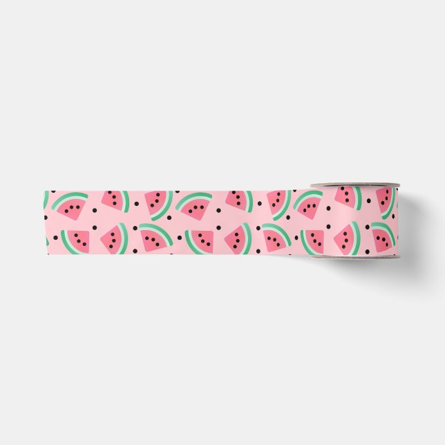 Fun Watermelon Slice Pattern Summer Vibes Satin Ribbon (Front)