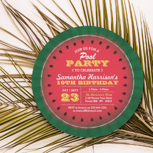 Fun Watermelon Summer Pool Party Any Age Birthday Invitation