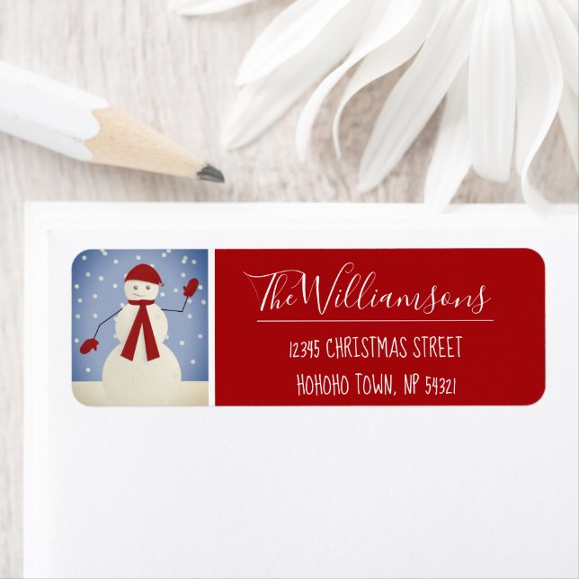Fun Waving Snowman Return Address Label (Insitu)