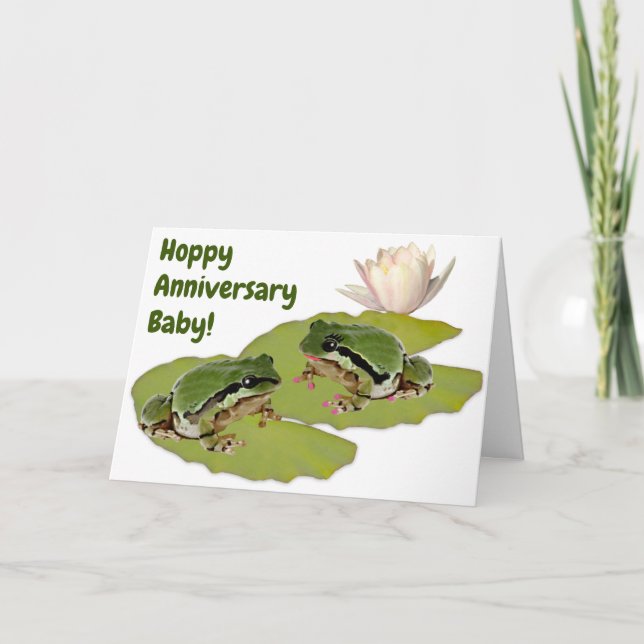 Fun Wedding Anniversary Frog Couple Lily Pads Card (Front)