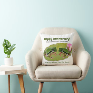 Fun Wedding Anniversary Frog Couple Template Cushion