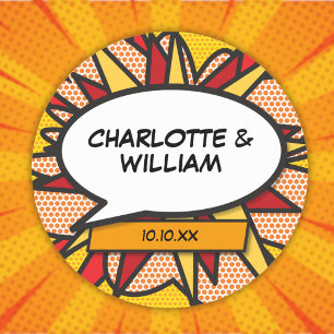 Fun Wedding Comic Book Speech Bubble Classic Round Sticker