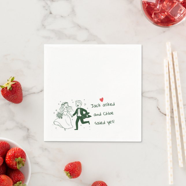 Fun wedding cute couple hand drawn napkin (Insitu)