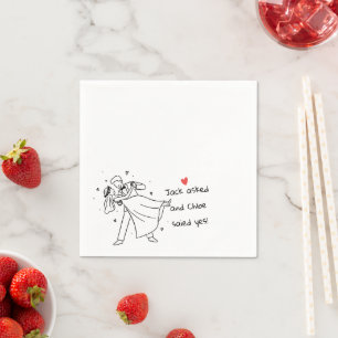 Fun wedding cute couple hand drawn napkin