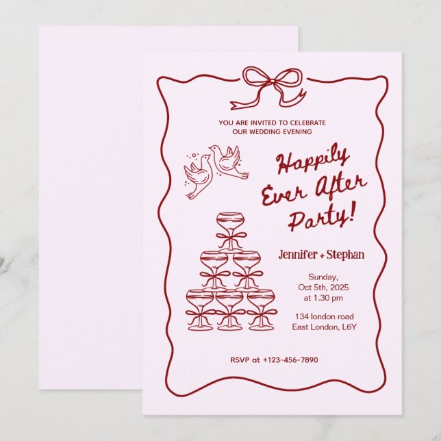 Fun Wedding Evening Invitations Hand Illustrated (Front/Back)