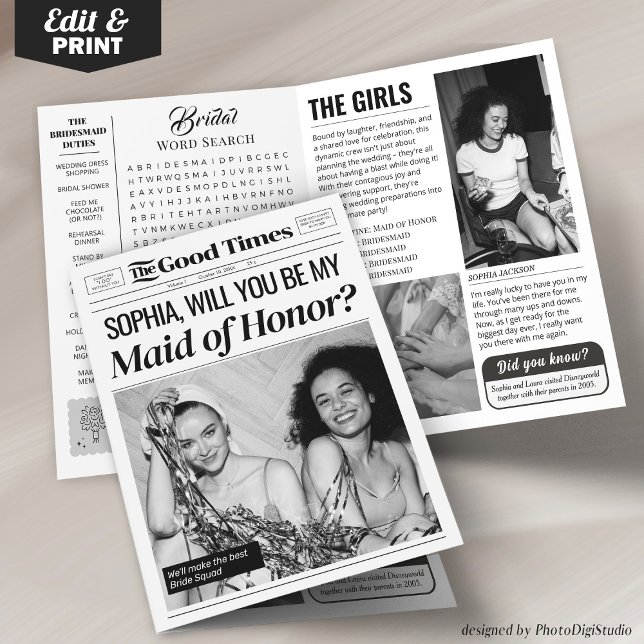 Fun Wedding Newspaper Maid of Honour Proposal Card (Fun Wedding Newspaper Maid of Honor Proposal Card)