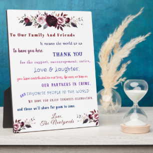 Fun Wedding Thank You Red Pink Roses Plaque