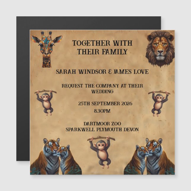 Fun Wedding Zoo  Magnetic Invitation (Front/Back)