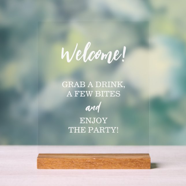 Fun Welcome Open Bar Grab A Cocktail Drink Acrylic Sign (Neutral)