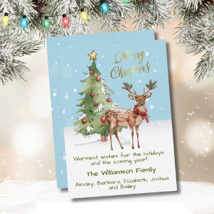 Fun Well-dressed Reindeer Christmas Tree Holiday Card