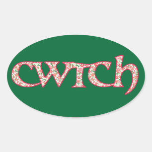 Fun Welsh Cwtch Stickers: Clematis Pattern Oval Sticker