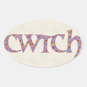 Fun Welsh Cwtch Stickers, Ditzy Flowers Oval Sticker