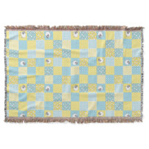 Fun Welsh Sheep Faux Patchwork Blue Yellow Gingham