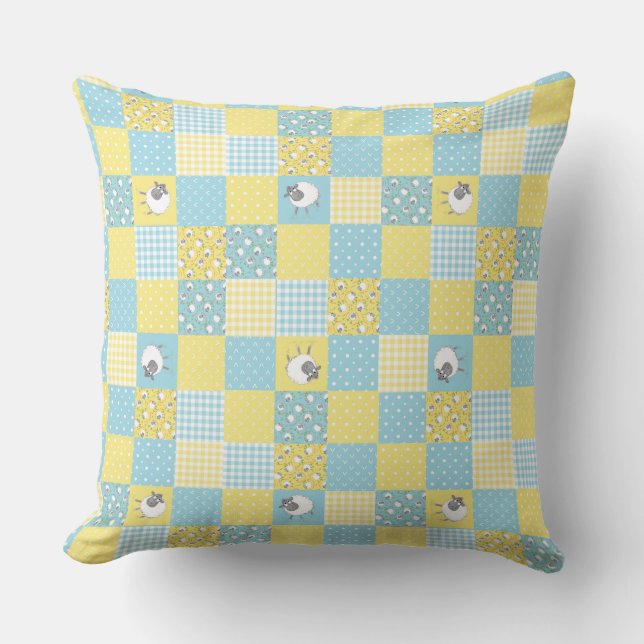 Fun Welsh Sheep, Faux Patchwork, Pillow or Cushion (Front)