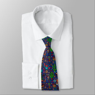 Fun Western Pattern Christmas Deep Blue Tie