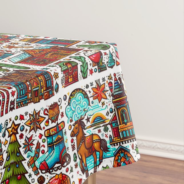 Fun Western Pattern Christmas Red Tablecloth (In Situ)