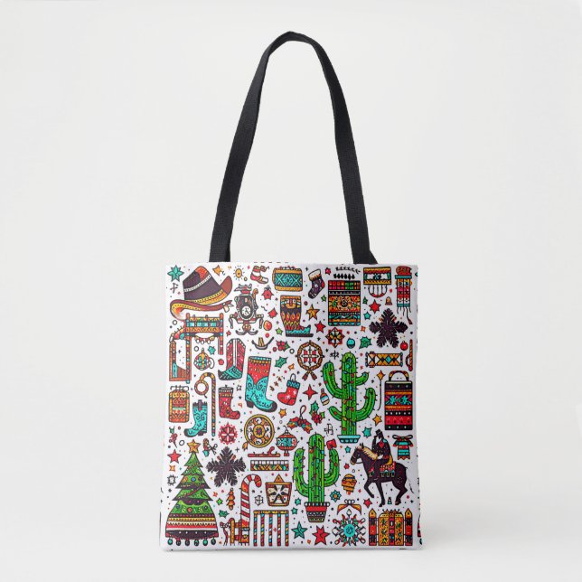 Fun Western Pattern Christmas Tote Bag (Front)