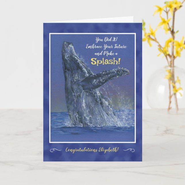 Fun Whale Personalised Graduation Greeting Card (Yellow Flower)